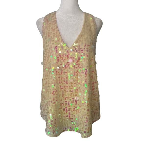 Moulinette Soeurs Anthropologie cream sequin v-neck tank top size 6 - Picture 1 of 12